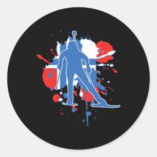 Norwegischer Flaggenbiathlonist - Norwegischer Bia Runder Aufkleber