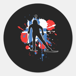 Norwegischer Flaggenbiathlonist - Norwegischer Bia Runder Aufkleber