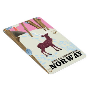 Norwegischer Hirsch Vintage-Reiseposter Magnet