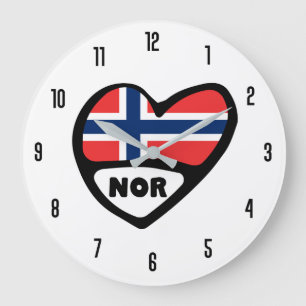 Norwegischer Ländercode oder Flaggenherz Große Wanduhr