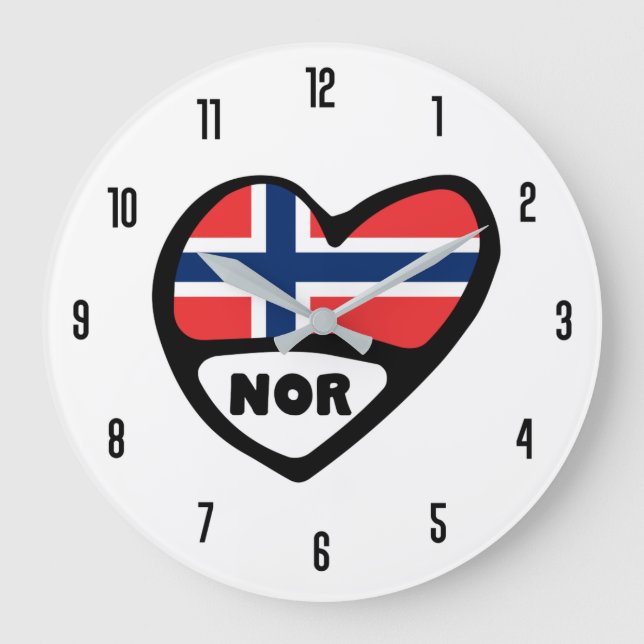 Norwegischer Ländercode oder Flaggenherz Große Wanduhr (Vorderseite)