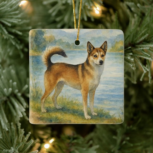 Norwegischer Lundehund Keramikornament (Baum)