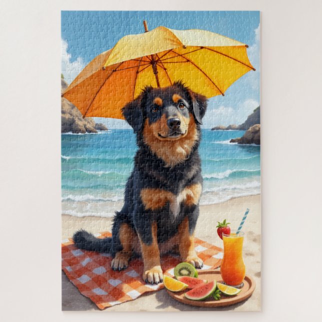 Norwegischer Lundehund Strand Szene Puzzle (Vertikal)