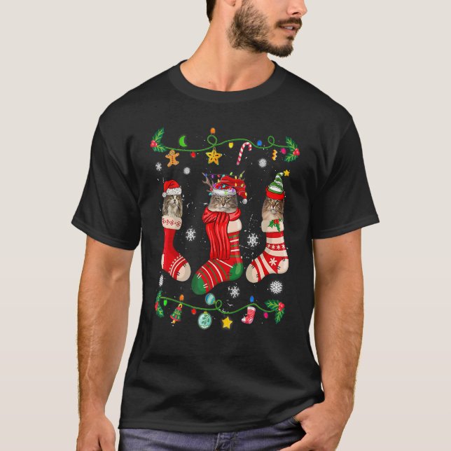 Norwegischer Wald Weihnachtssocken Weihnachten Wei T-Shirt (Vorderseite)