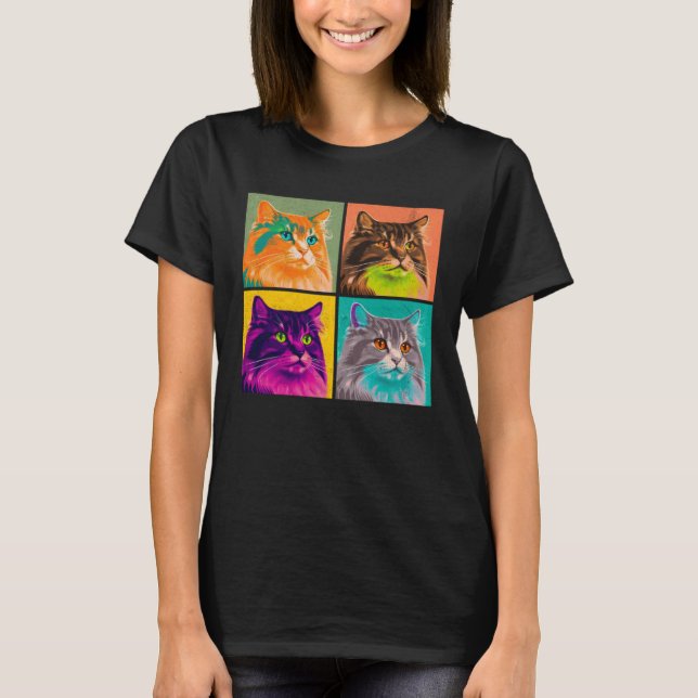 Norwegischer Waldkatze Pop Illustration Farbe 1 T-Shirt (Vorderseite)