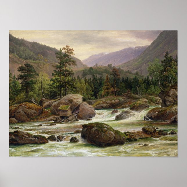 Norwegischer Wasserfall, 1840 Poster (Vorne)