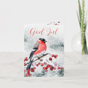 Norwegischer Weihnachtsbird Snowy Red Berries Feiertagskarte