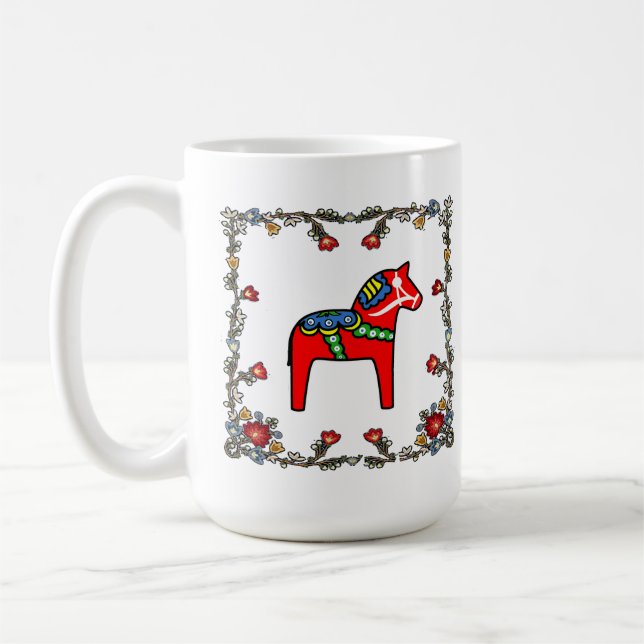 Norwegisches Bunad Floral mit Dala Pferd Kaffeetasse (Links)