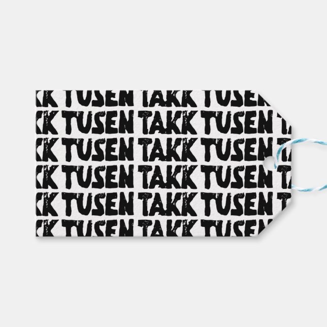 Norwegisches "Danke" Schwarz-Weiß-Lino-Schnitt Geschenkanhänger (Vorderseite (Horizontal))