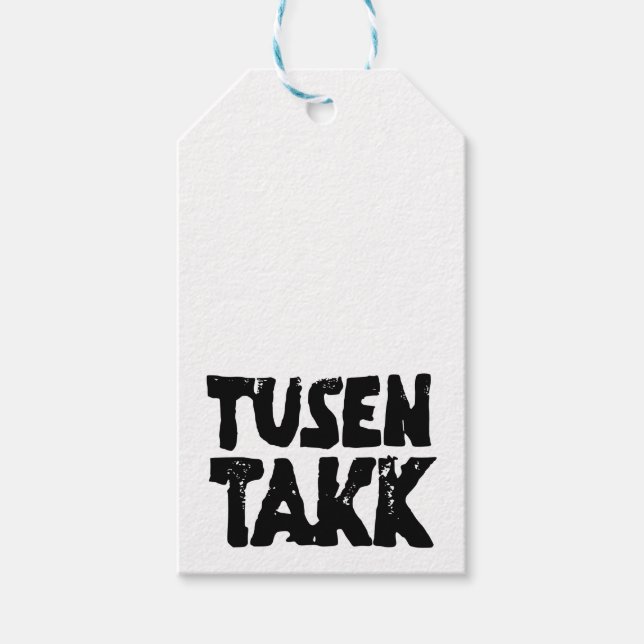 Norwegisches "Danke" Schwarz-Weiß-Lino-Schnitt Geschenkanhänger (Vorderseite)