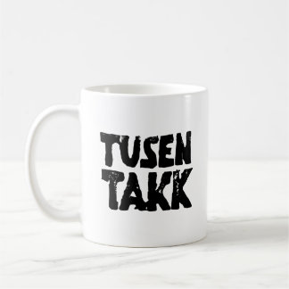 Norwegisches "Danke" Schwarz-Weiß-Lino-Schnitt Kaffeetasse