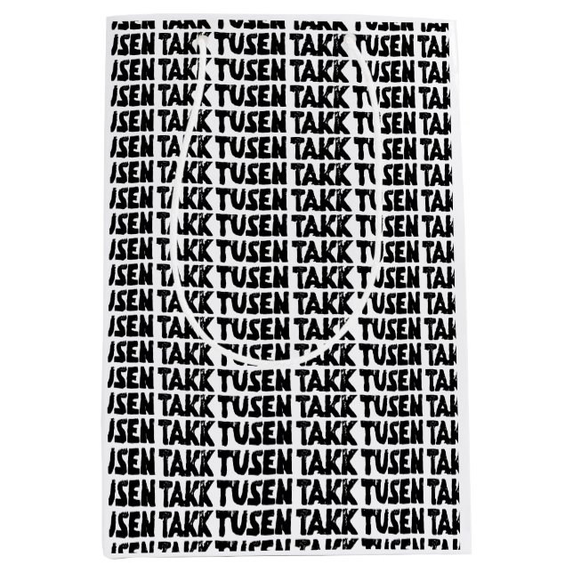 Norwegisches "Danke" Schwarz-Weiß-Lino-Schnitt Mittlere Geschenktüte (Vorderseite)