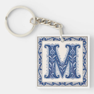 Norwegisches Erbe M Monogramm - Blau Schlüsselanhänger