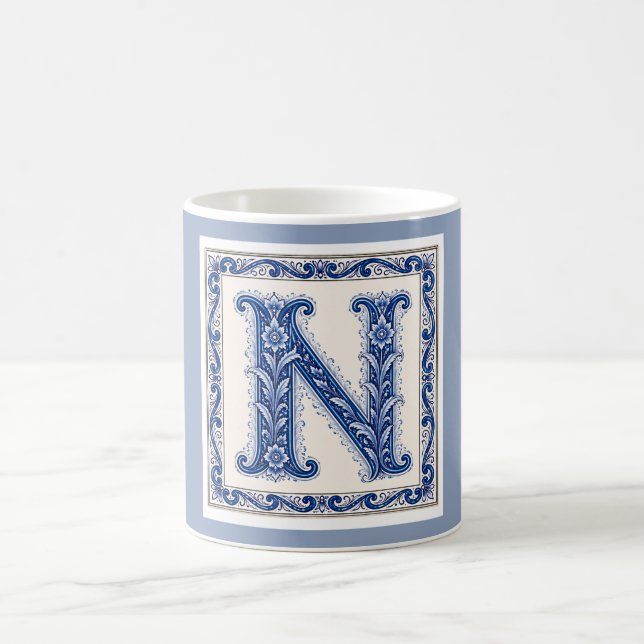 Norwegisches Erbe N Monogramm - Blau Kaffeetasse (Mittel)
