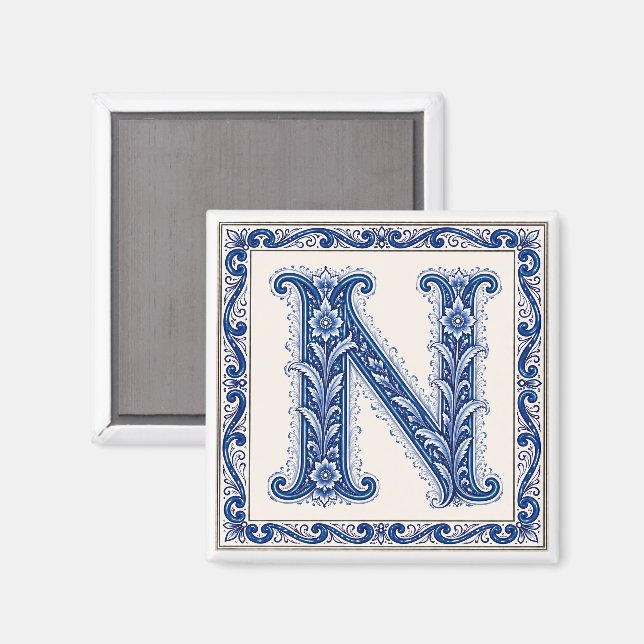 Norwegisches Erbe N Monogramm - Blau Magnet (Vorderseite/Rückseite)