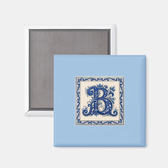 Norwegisches Erbe Rosemaling Monogramm-Blau Magnet (Vorderseite/Rückseite)