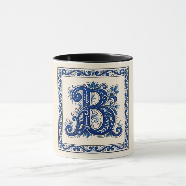 Norwegisches Erbe Rosemaling Monogramm-Blau Tasse (Zentrum)