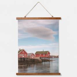 Norwegisches Fischerdorf Lofoten Wandteppich Mit Holzrahmen