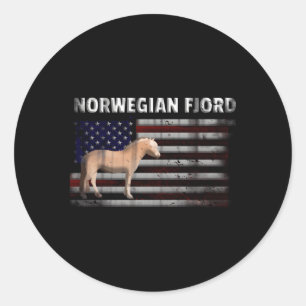 Norwegisches Fjordpferd mit amerikanischer Flagge Runder Aufkleber