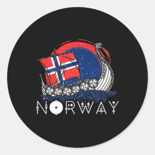 Norwegisches Flagge Norwegen Wikingerschiff Stolz Runder Aufkleber