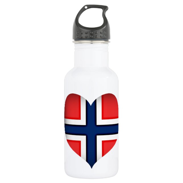 Norwegisches Flaggenherz Edelstahlflasche (Vorderseite)