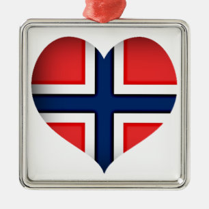 Norwegisches Flaggenherz Ornament Aus Metall