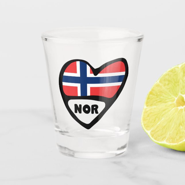 Norwegisches Ländercode-Flag-Herz, NOR Schnapsglas (Vorderseite)