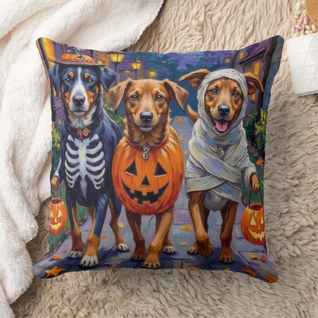 Norwegisches Lundehund Trick-or-Treating Halloween Kissen (Decke)