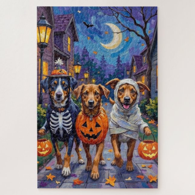 Norwegisches Lundehund Trick-or-Treating Halloween Puzzle (Vertikal)