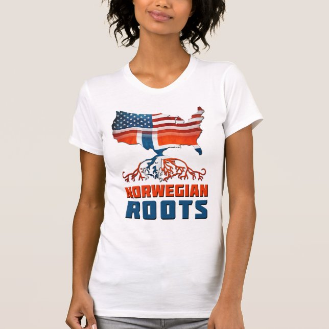 Norwegisches Roots USA Flaggengebiet T-Shirt (Vorderseite)