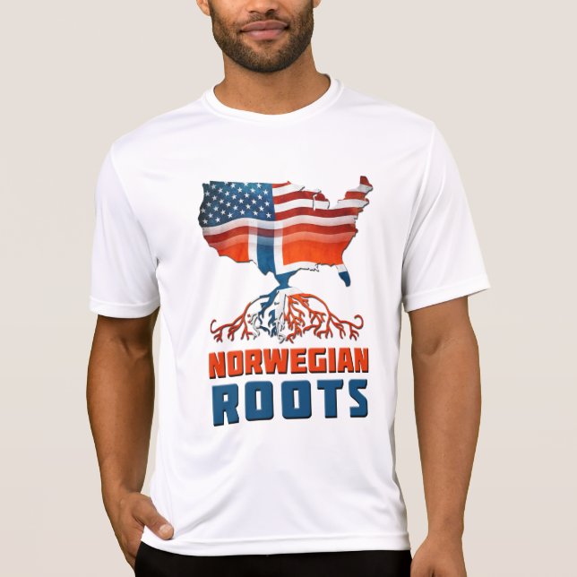 Norwegisches Roots USA Flaggengebiet T-Shirt (Vorderseite)