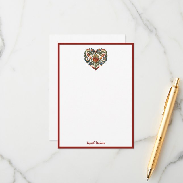 Norwegisches Rosemaling Folk Art Heart Enclosure C Begleitkarte (Vorderseite/Rückseite Beispiel)