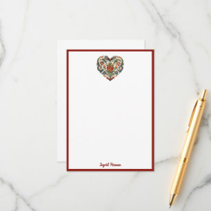 Norwegisches Rosemaling Folk Art Heart Enclosure C Begleitkarte