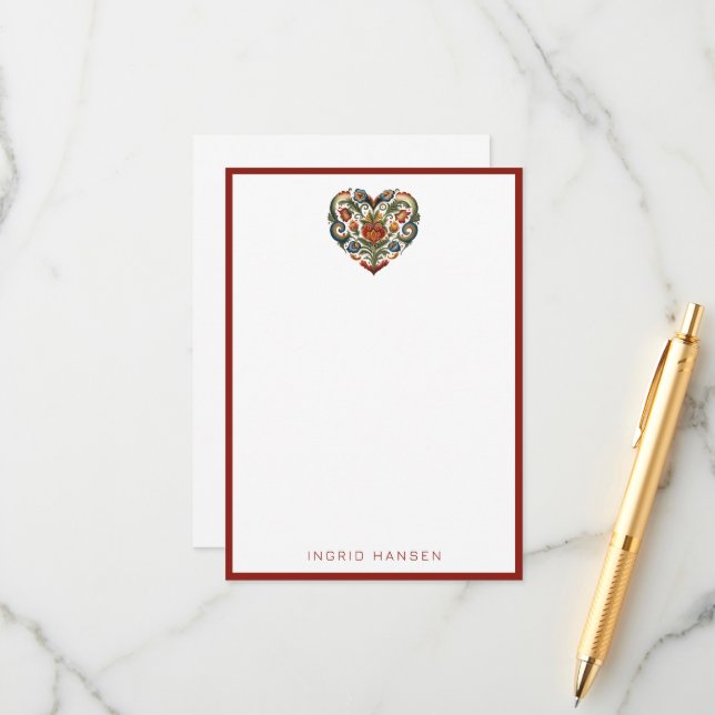 Norwegisches Rosemaling Folk Art Heart Enclosure C Begleitkarte (Vorderseite/Rückseite Beispiel)