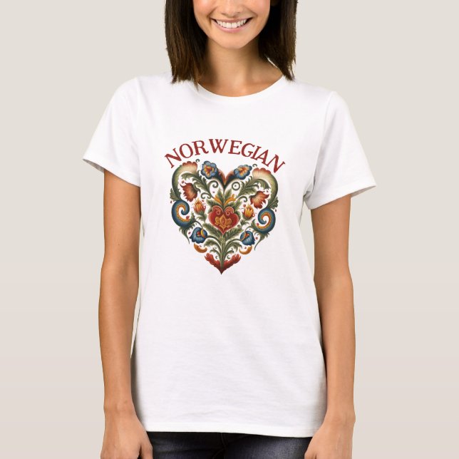Norwegisches Rosemaling Folk Art Heart Hoodie T-Shirt (Vorderseite)