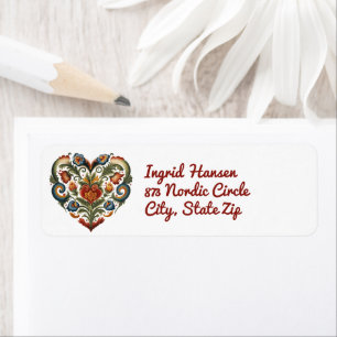 Norwegisches Rosemaling Folk Art Heart Label