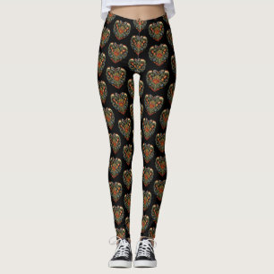 Norwegisches Rosemaling Folk Art Heart Leggings