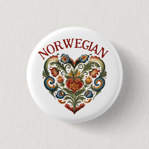 Norwegisches Rosemaling Folk Art Herz Button