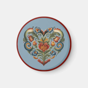 Norwegisches Rosemaling Folk Art Herz Magnet
