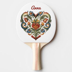 Norwegisches Rosemaling Folkloreherz Personalisier Tischtennis Schläger