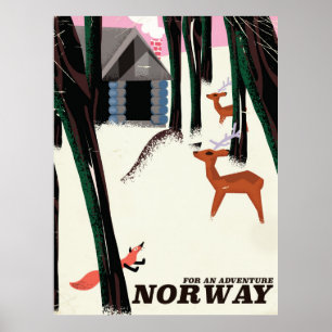 Norwegisches Vintage-Reiseposter Landschaft Poster