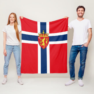 Norwegisches Wappen auf norwegischer Flagge Fleecedecke