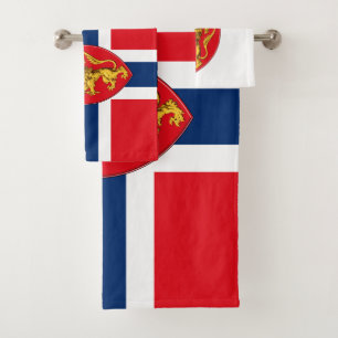 Norwegisches Wappen auf norwegischer Flagge, Norwe Badhandtuch Set
