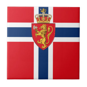 Norwegisches Wappen auf norwegischer Flagge, Norwe Fliese