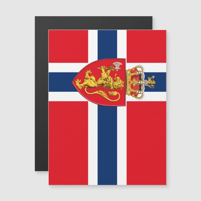 Norwegisches Wappen auf norwegischer Flagge, Norwe Magnetkarte (Vorne/Hinten)
