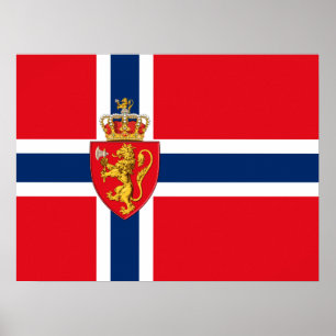 Norwegisches Wappen auf norwegischer Flagge, Norwe Poster