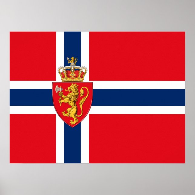 Norwegisches Wappen auf norwegischer Flagge, Norwe Poster (Vorne)