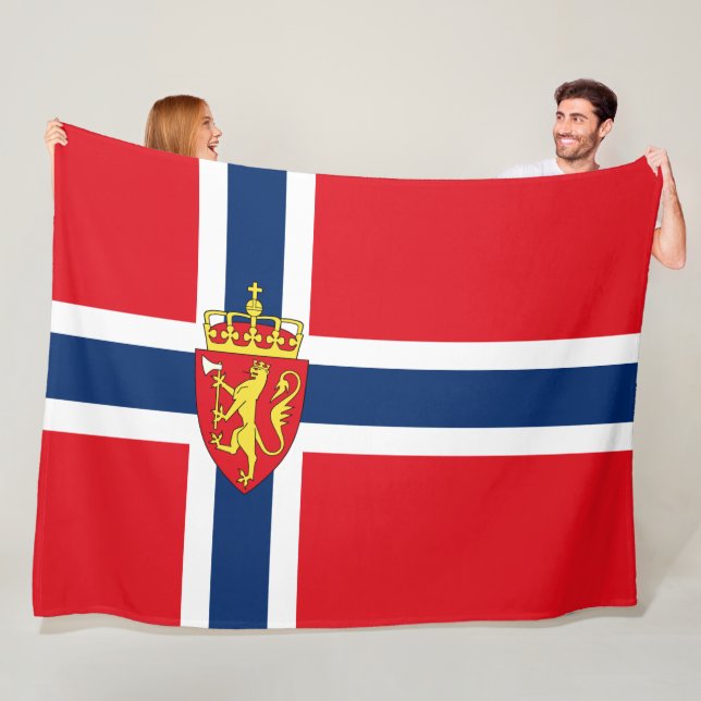 Norwegisches Wappen unter norwegischer Flagge, Nor Fleecedecke (Beispiel)