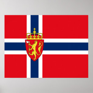 Norwegisches Wappen unter norwegischer Flagge Poster