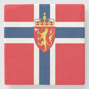 Norwegisches Wappen unter norwegischer Flagge Steinuntersetzer